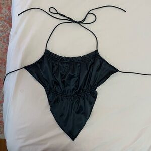 Black silky handkerchief tie back halter top